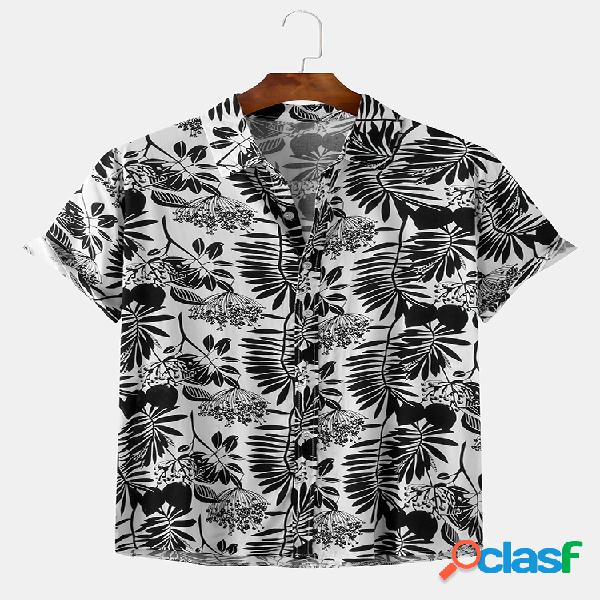 Mens Plain Vocation Tropical Folha Camisas de manga curta