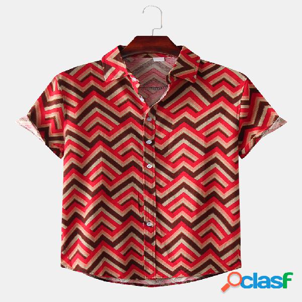 Mens Stripe Chevron Multi Color Camisas de manga curta