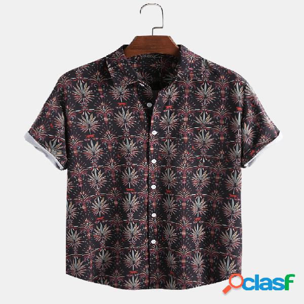 Mens Style Ethnic Padrão Impresso manga curta camisas