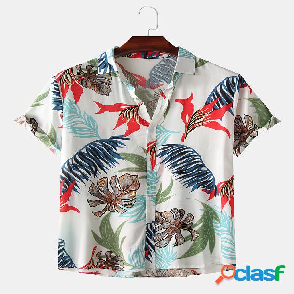 Mens Summer Vocation Tropical Folha Camisas de manga curta