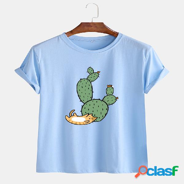 Mens Tropical Cactus Impresso Funny Cartoon respirável