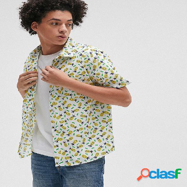 Mens abacaxi tropical impresso manga curta de férias de
