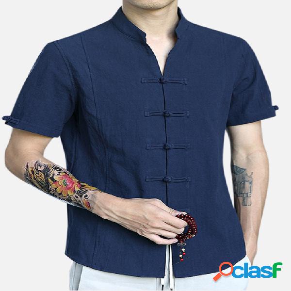 Mens algodão tang terno estilo chinês camisas casuais slim