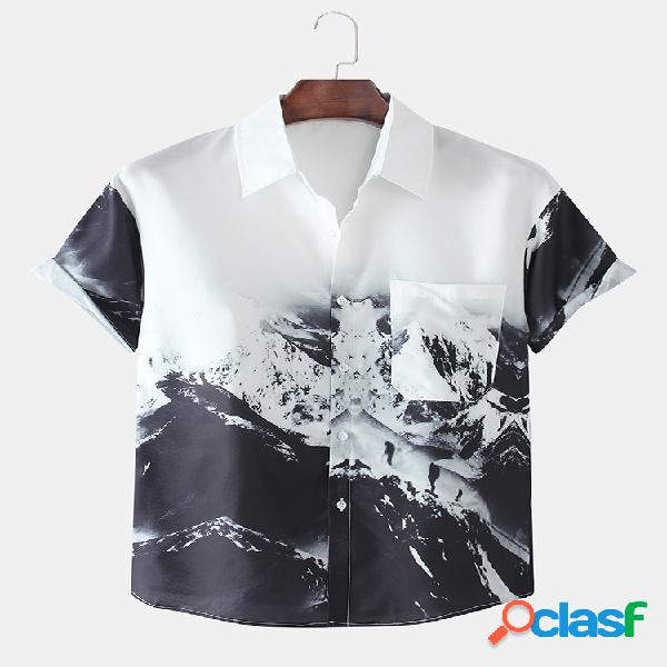 Mens alpinismo gráfico impresso férias manga curta Camisa