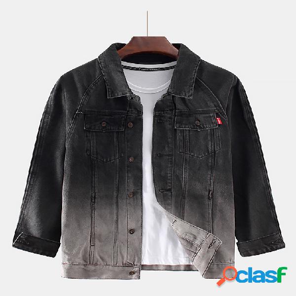 Mens denim gradiente rampa no peito bolso manga comprida
