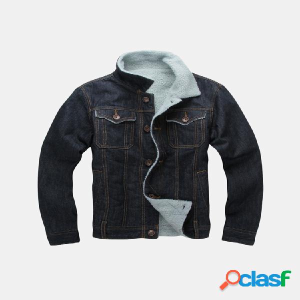 Mens elegante denim velo inverno engrossar manter casaco