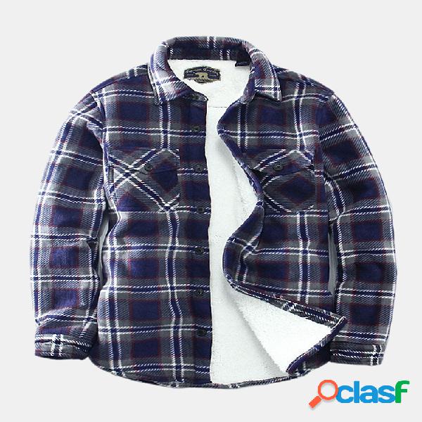 Mens estilo britânico bolsos no peito xadrez desligar