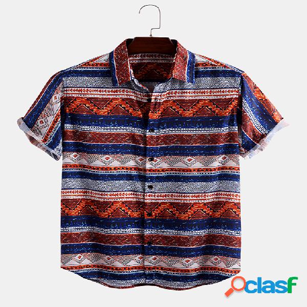 Mens estilo étnico listrado impressão camisas de manga