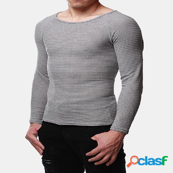 Mens listrado tripulação pescoço pulôver Aptidão casual