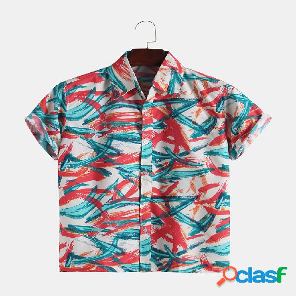 Mens multi color hit impresso camisas casuais de manga curta