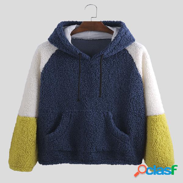 Mens patchwork cor contraste berber velo engrossar cordão