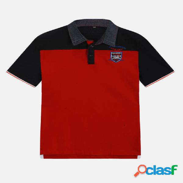Mens verão elegante hit cor bordado logotipo tees slim fit