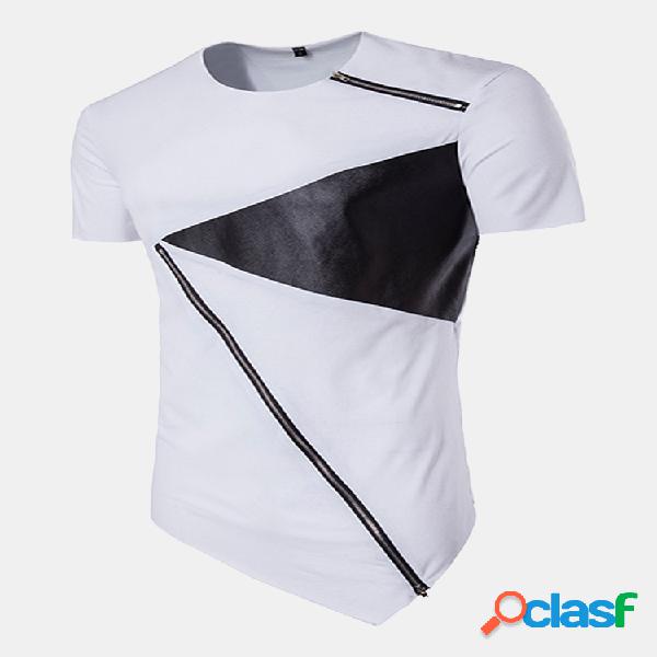 Mens verão hip-hop hit cor zipper tops o-pescoço manga