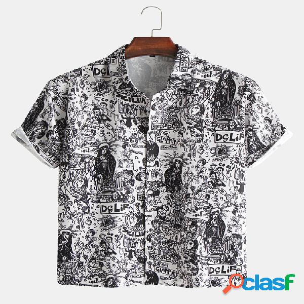 Mens vintage deusa pintada à mão impressão manga curta