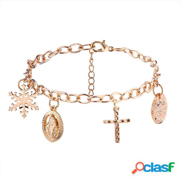 Moda Encanto Pulseira Cruz Madonna Floco De Neve Cadeia