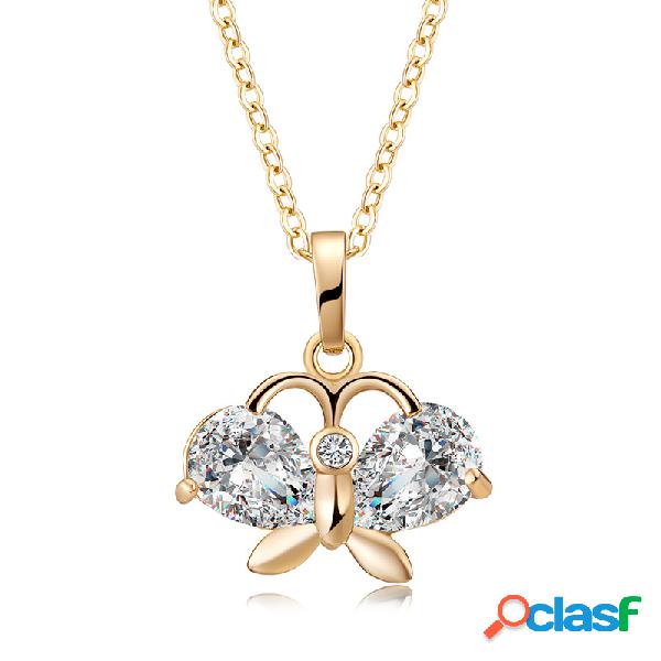 Moda Pingente de Colar de Ouro Borboleta Zircão Charme
