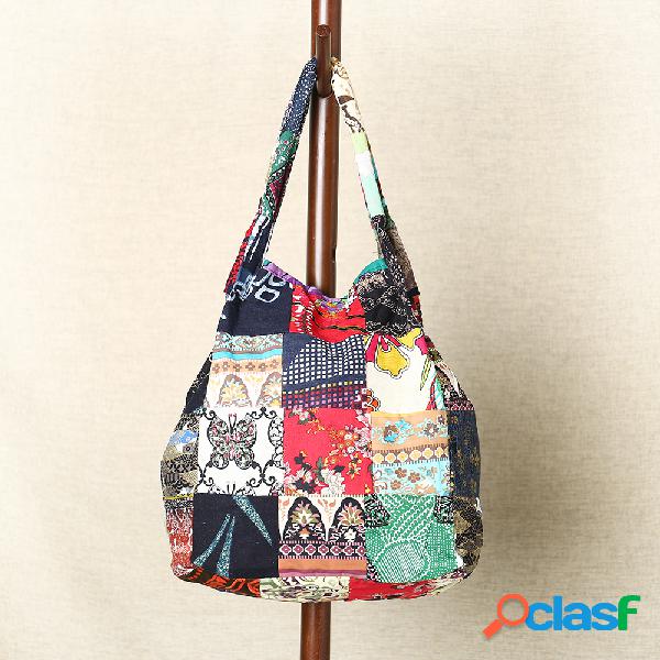 Mulheres Casual Big Bolsa Crossbody impresso algodão Bolsa