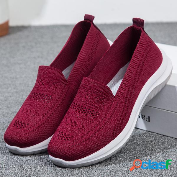 Mulheres Casual Walking Slip respirável de malha oca em