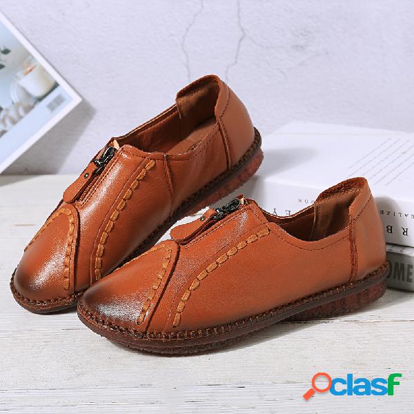 Mulheres Comfy Soft Mocassins de Couro de Vaca Plana com