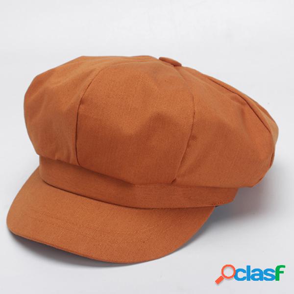 Mulheres Cor Sólida Algodão Octagonal Cap Beret Cap