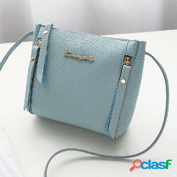 Mulheres Faux Leather Plain Plain Balde Bolsa Ombro Bolsa