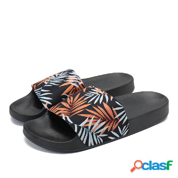 Mulheres Maple Folha Padrão Soft Sofás Flats Chinelos