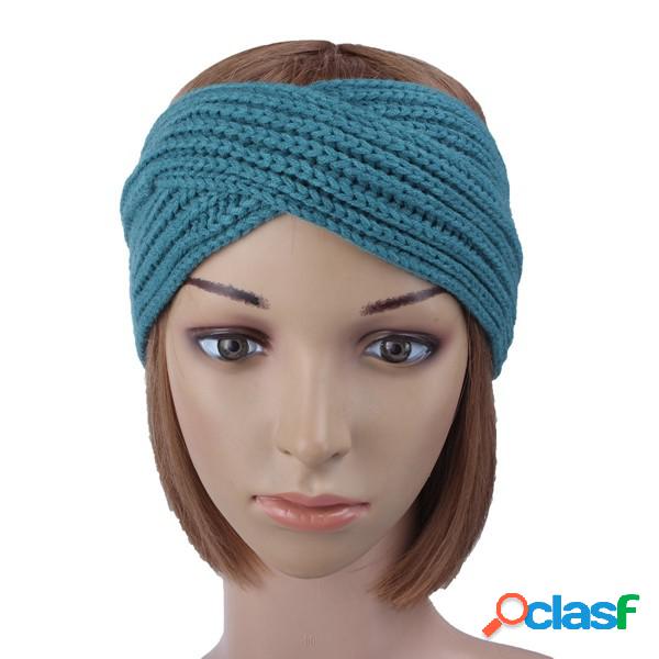 Mulheres Menina Crochet Knit Cross Wide Bandana De Lã