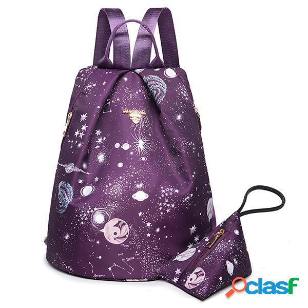 Mulheres Nylon Galaxy Padrão Ombro Mochila Bolsa Viagem ao