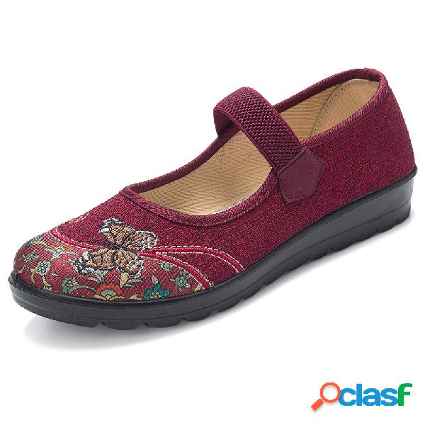 Mulheres Pano Flor Borboleta Padrão Elastic Banda Sapatos