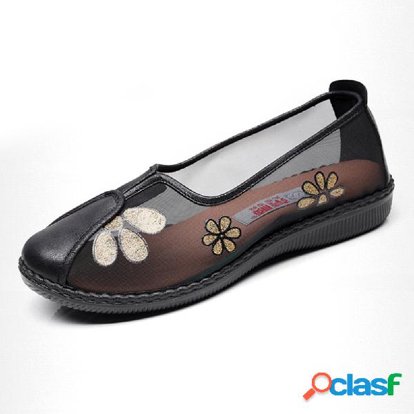 Mulheres Sapatos Casuais Flats De Malha Respirável Floral