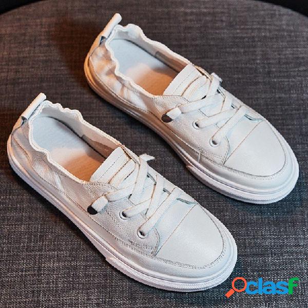 Mulheres casuais de couro pu rendas até sapatos baixos
