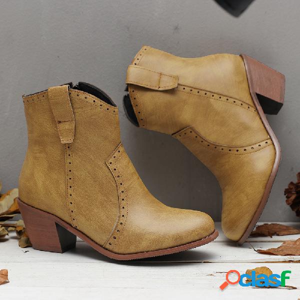 Mulheres casuais retro apontou toe zipper botas de tornozelo