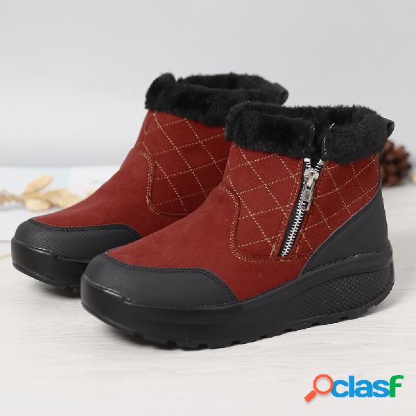 Mulheres inverno emenda zipper plataforma botas de neve de