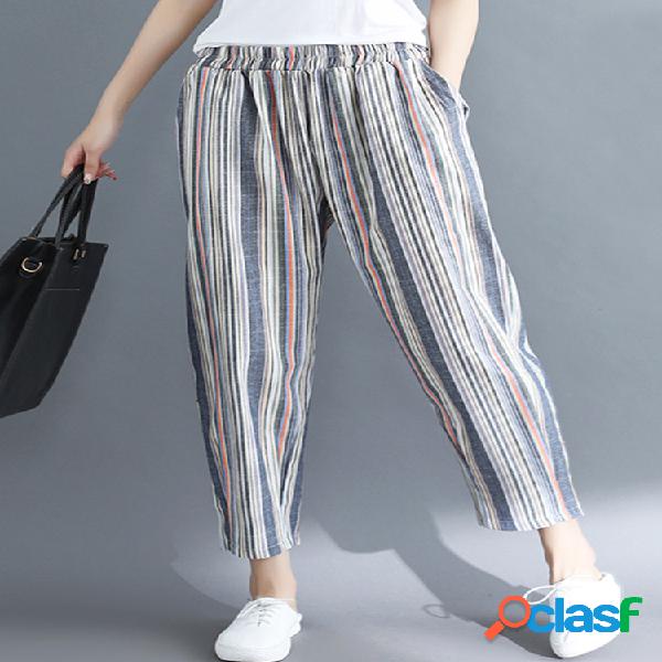 Mulheres listrado algodão e linha bolso com bolso