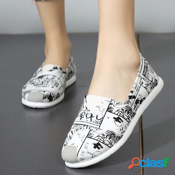 Mulheres lona Padrão sapatos baixos casuais