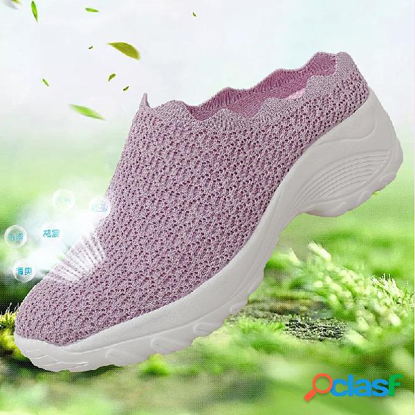 Mulheres malha cor sólida plataforma sapatos sem encosto