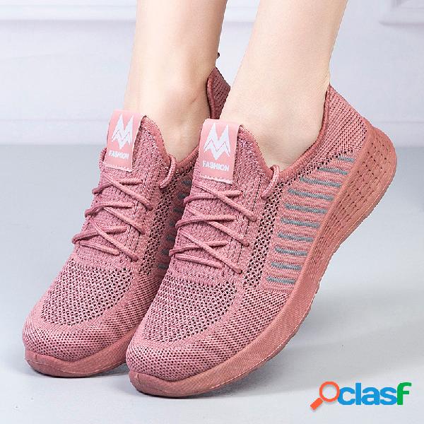 Mulheres malha de bloco de cor ata acima sapatos casuais