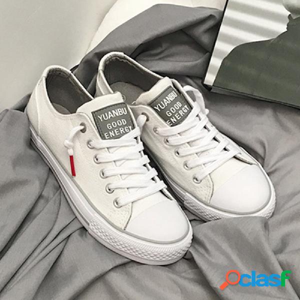 Mulheres roupas de cor sólida Banda Lace Up Flats Shoes