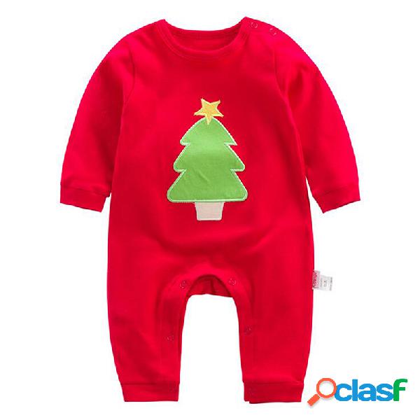 Natal Estilo Sólido Algodão Bebê Manga Longa Romper Para