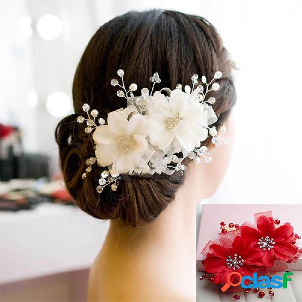 Noiva Vermelho Flor Branca De Noiva De Casamento Strass