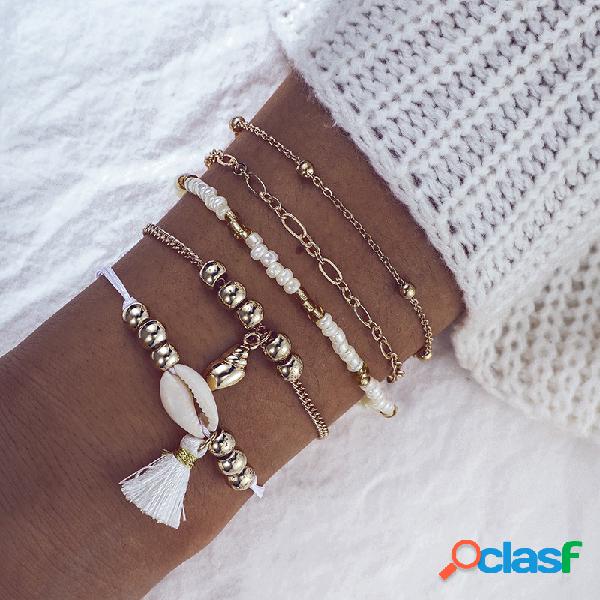 Pulseira Bohemian Mulheres Pulseira Set 5 Peça Abacaxi