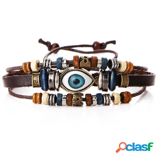 Pulseira Mutilayer Masculina Punk Beaded Eyeball Hand Woven
