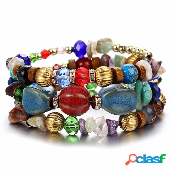 Pulseira frisada da bracelete da Multi-Camada Turquesa