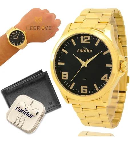 Relógio Masculino Dourado Condor Ouro 18k + Carteira Brinde