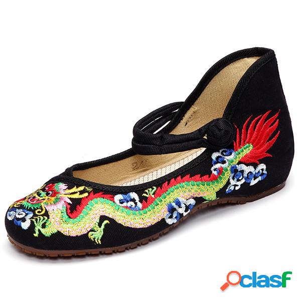 Retro chinês bordados de dragão totem Mary Jane Sapatos