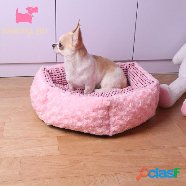 Rosa Rosa Veludo Pet Dormir Cama Kennel Dog Cat Inverno Cama