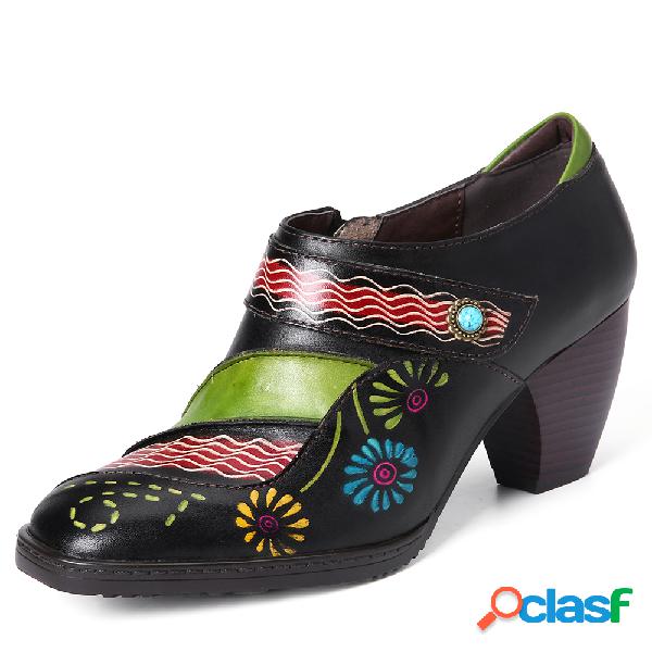 SOCOFY Flor de emenda retro Padrão Couro Genuíno