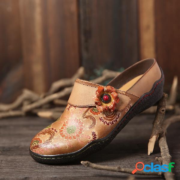 SOCOFY Retro floral em relevo Padrão Couro Genuíno