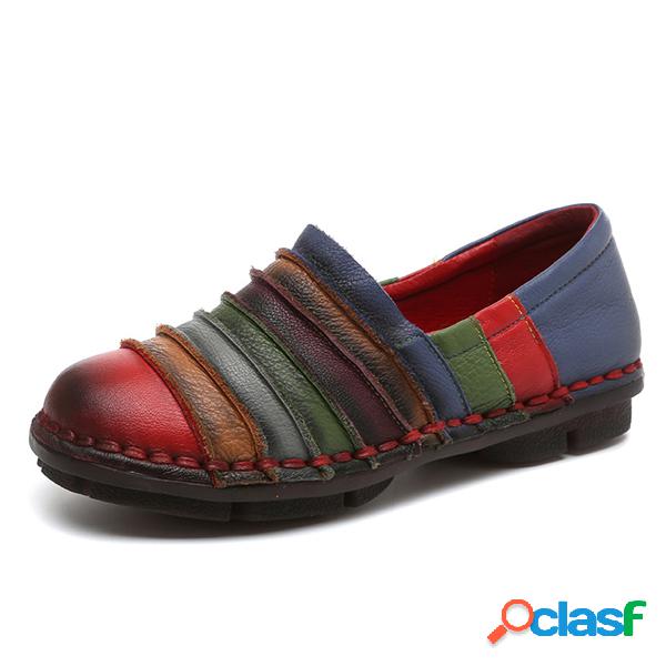 SOCOFYLoafers Colorido de couro genuíno e salto plano