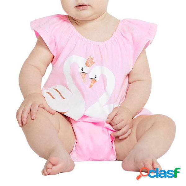 Soft Algodão Swan Impresso Baby Boys Meninas Macacão sem
